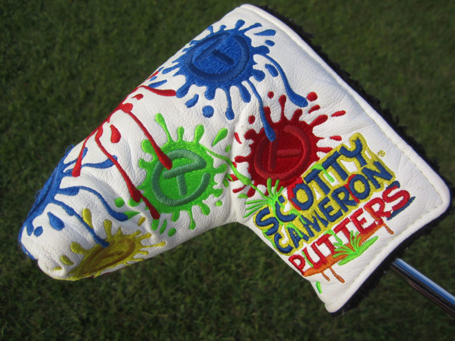 scotty cameron tour only headcover white paint splash dancing circle t mid mallet putter golf club headcover