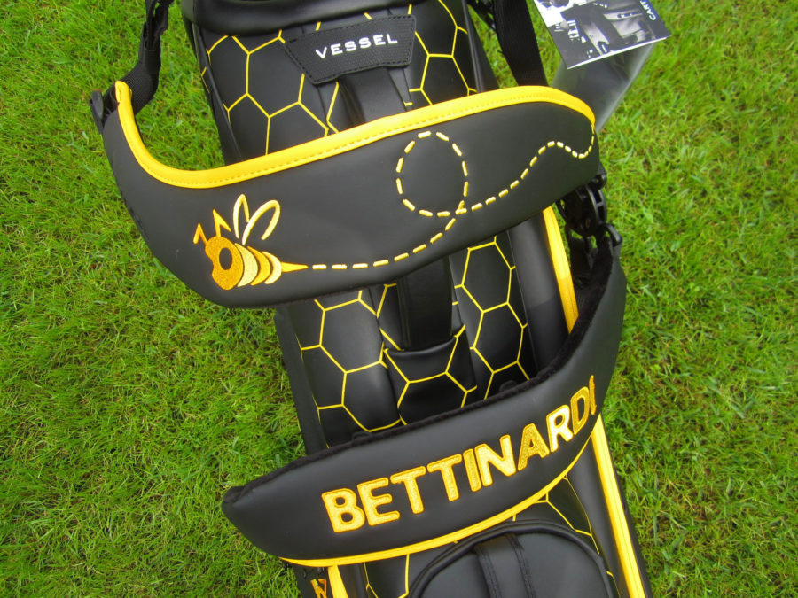 bettinardi hive release tour only tour department honey drip vessel black and yellow leather golf stand carry bag