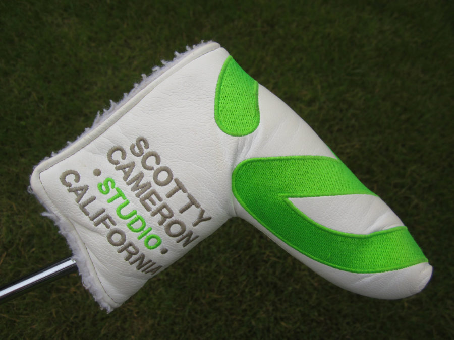 scotty cameron tour only circle t headcover white and lime green industrial circle t blade putter
