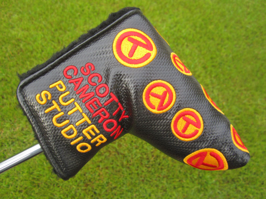 scotty cameron tour only black red and yellow dancing circle t mid mallet putter headcover
