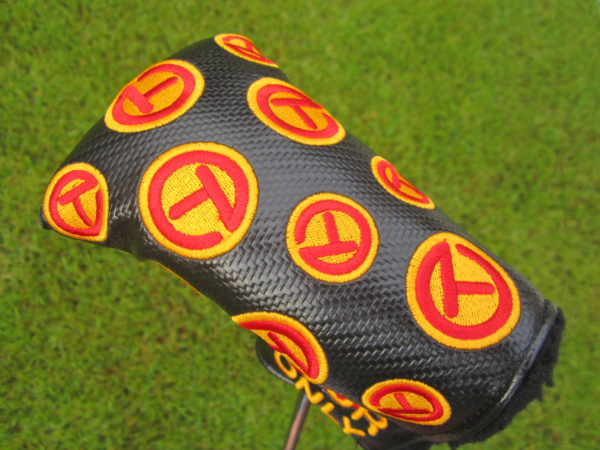 scotty cameron tour only black red and yellow dancing circle t mid mallet putter headcover