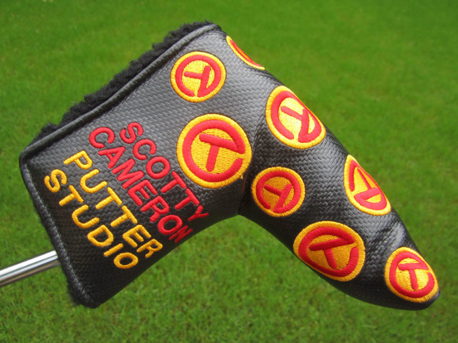 scotty cameron tour only black red and yellow dancing circle t blade putter headcover