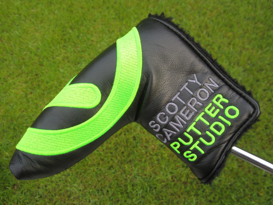 scotty cameron tour only headcover black and lime green industrial circle t blade putter headcover
