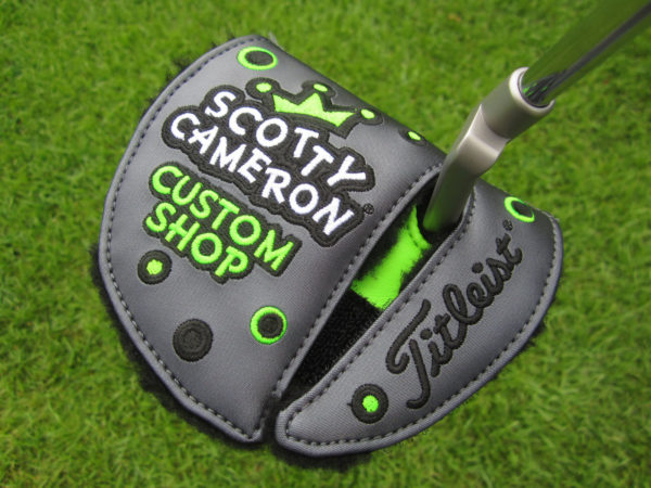 scotty cameron custom shop lh left hand mid round lime green and grey jackpot johnny putter headcover