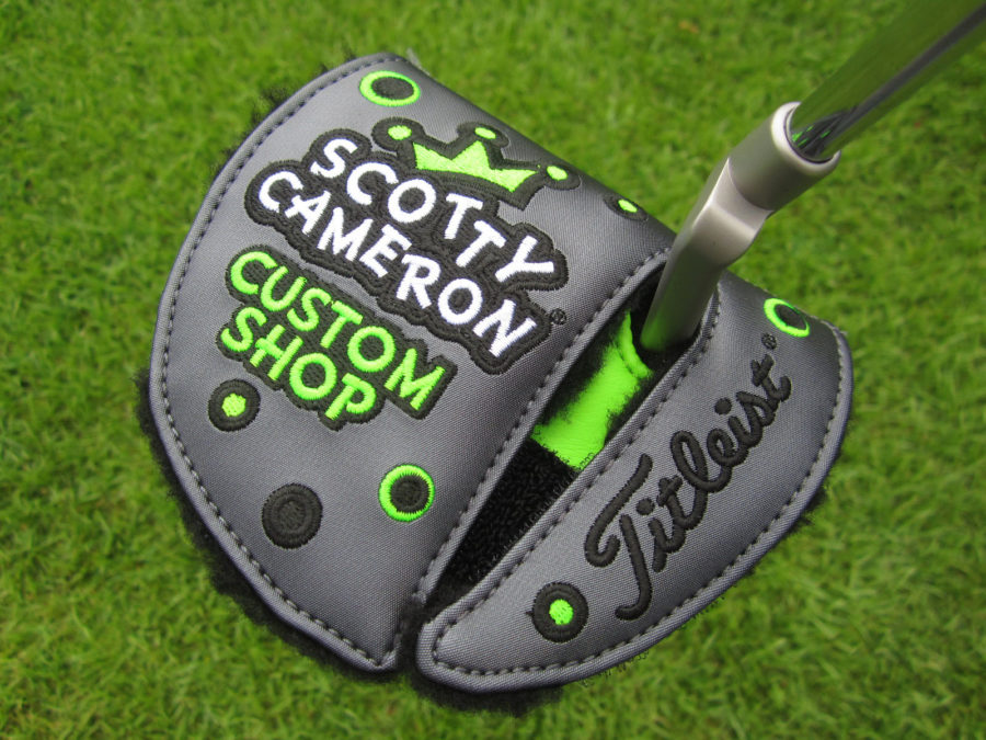 scotty cameron custom shop lh left hand mid round lime green and grey jackpot johnny putter headcover