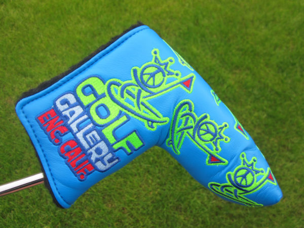 scotty cameron encinitas gallery limited release blue and lime green peace surfer blade putter headcover