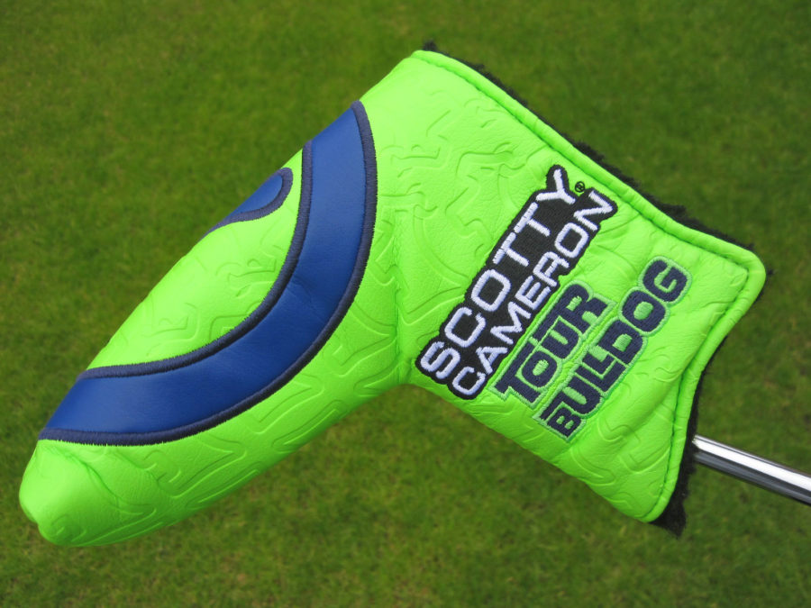 scotty cameron tour only lime green and blue tour bulldog industrial circle t blade putter headcover