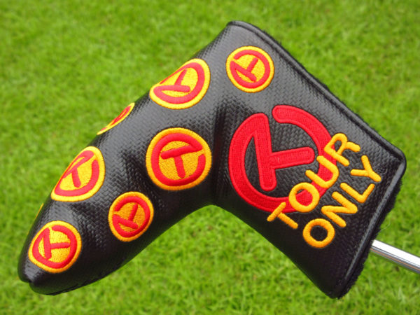 scotty cameron tour only black red and yellow dancing circle t patches blade putter headcover