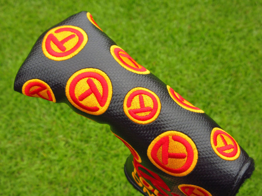 scotty cameron tour only black red and yellow dancing circle t patches blade putter headcover