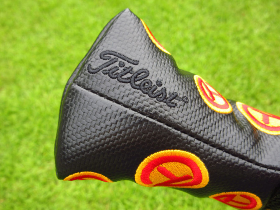 scotty cameron tour only black red and yellow dancing circle t patches blade putter headcover