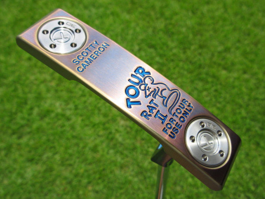 scotty cameron tour only two tone chromatic bronze and chromatic blue tour rat 2 tourtype circle t putter with welded plumber neck golf club