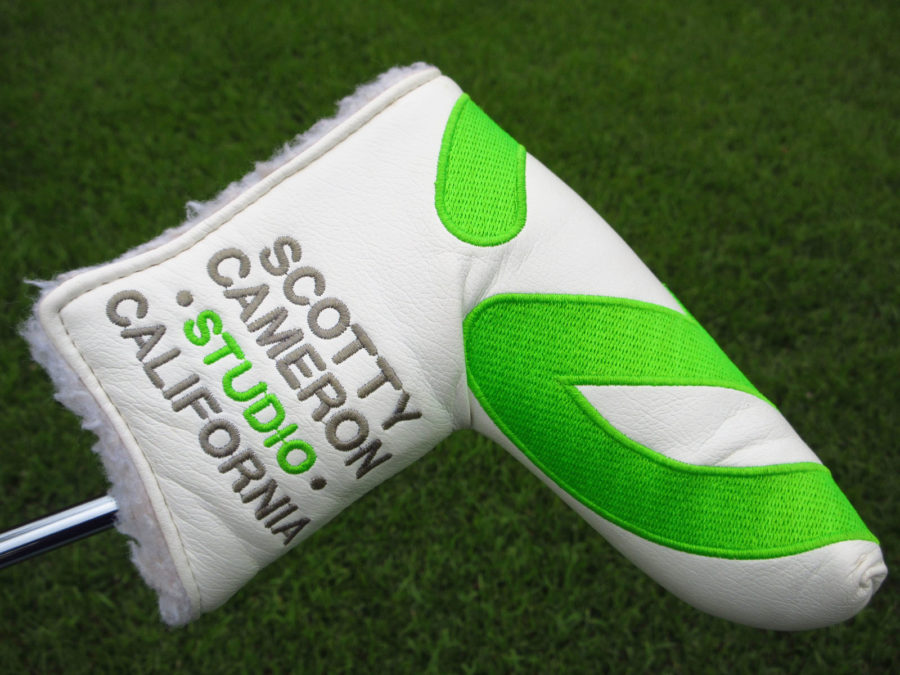 scotty cameron for tour use only white and lime green industrial circle t blade headcover