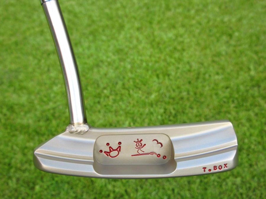 scotty cameron tour only two tone polished sss and chromatic bronze toolbox studio design prototype circle t putter with welded 1.5 round neck and peace surfer stamp golf club