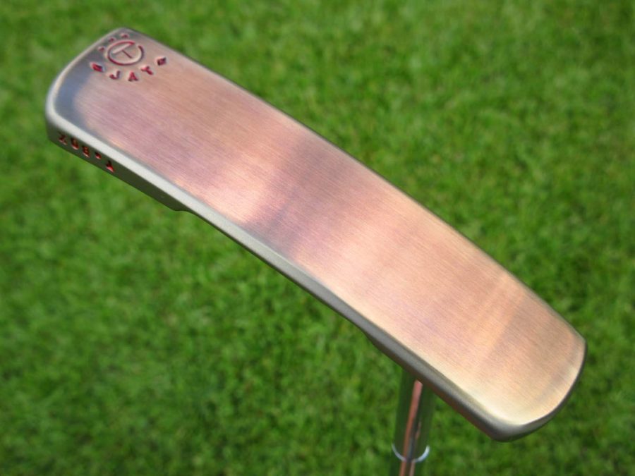 scotty cameron tour only two tone polished sss and chromatic bronze toolbox studio design prototype circle t putter with welded 1.5 round neck and peace surfer stamp golf club