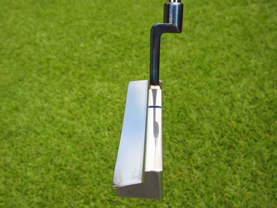 scotty cameron tour only two tone polished sss and chromatic blue craftsman squareback prototype circle t 350g bullet sole putter with welded plumber neck hideki matsuyama design