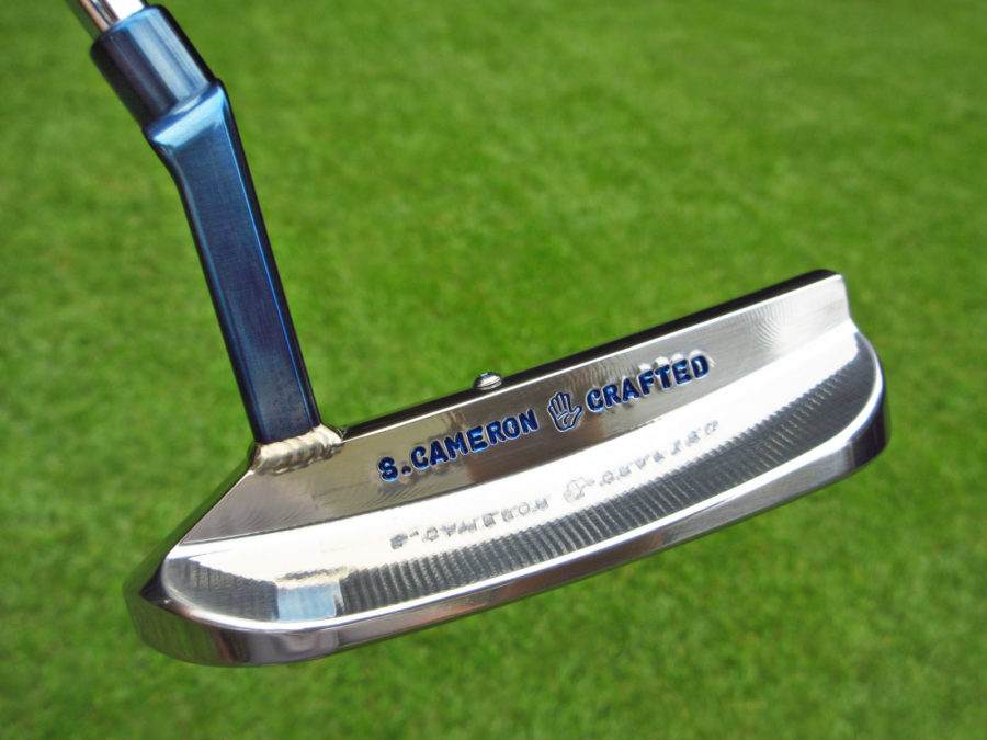 scotty cameron tour only two tone chromatic blue and polished sss craftsman bullet bottom sole circle t 340g putter with machine screw sight dot and welded plumber neck golf club