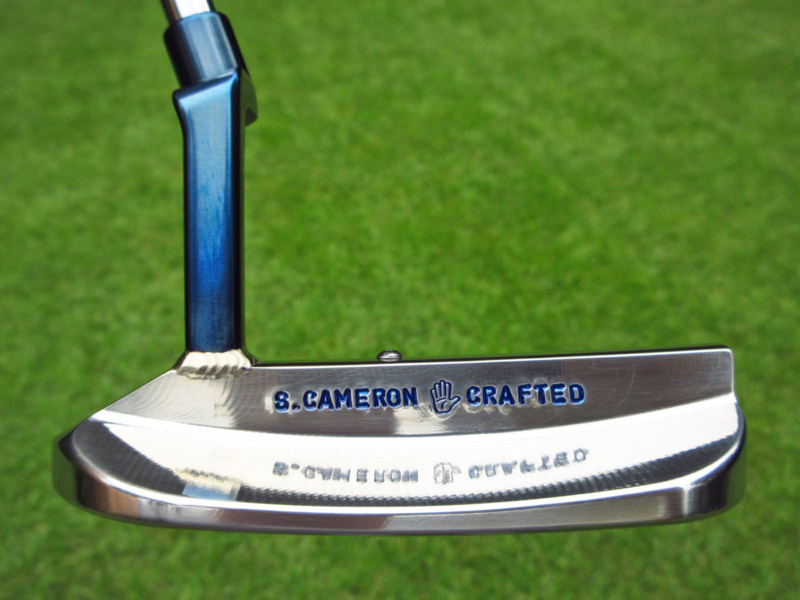 scotty cameron tour only two tone chromatic blue and polished sss craftsman bullet bottom sole circle t 340g putter with machine screw sight dot and welded plumber neck golf club