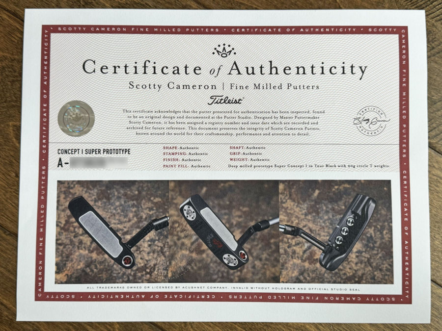 coa certificate of authenticity scotty cameron circle t putter