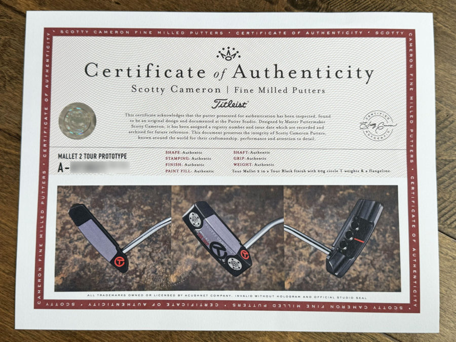 coa certificate of authenticity scotty cameron circle t putter