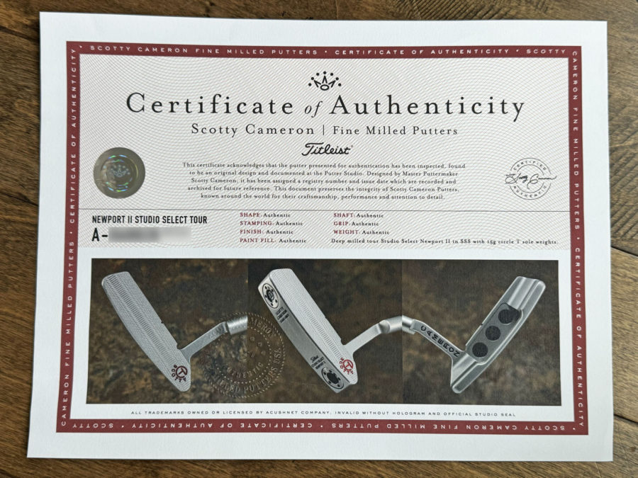 coa certificate of authenticity scotty cameron circle t putter