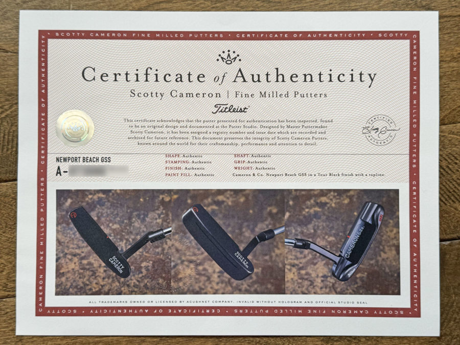 scotty cameron certificate of authenticity coa paperwork