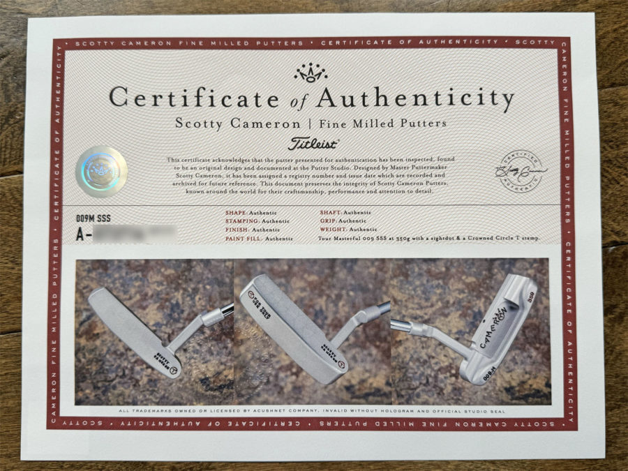 scotty cameron certificate of authenticity coa paperwork