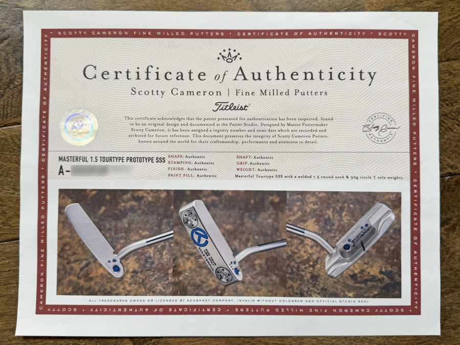 scotty cameron certificate of authenticity coa paperwork