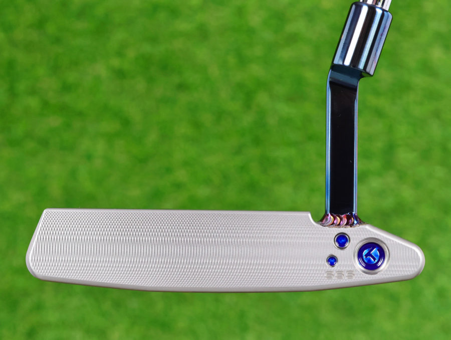 scotty cameron tour only two tone sss and chromatic blue timeless tourtype circle t 360g putter with welded plumber neck and translucent blue paint golf club