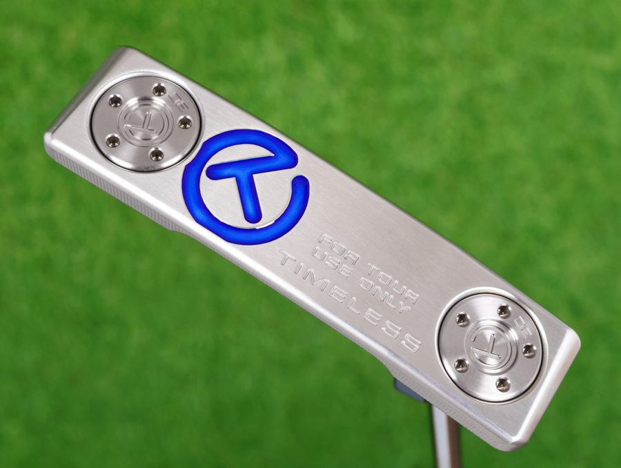 scotty cameron tour only two tone sss and chromatic blue timeless tourtype circle t 360g putter with welded plumber neck and translucent blue paint golf club