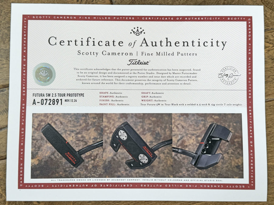 scotty cameron certificate of authenticity coa paperwork