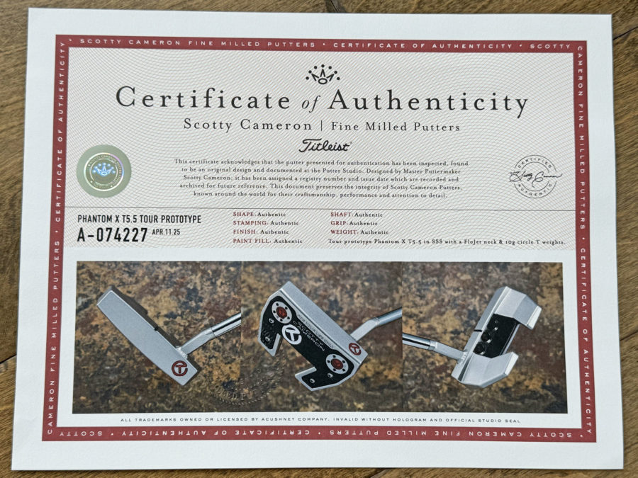 scotty cameron certificate of authenticity paperwork coa