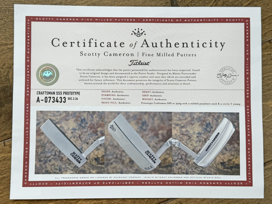 scotty cameron certificate of authenticity paperwork coa