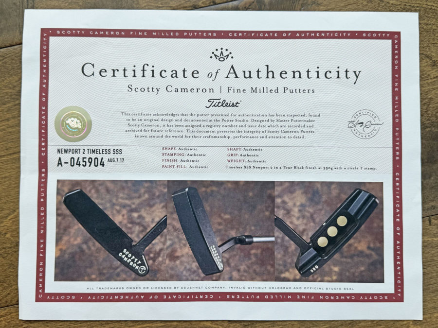 scotty cameron certificate of authenticity coa paperwork