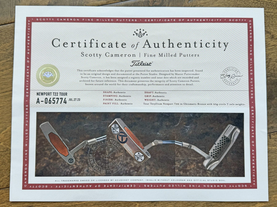 scotty cameron certificate of authenticity coa paperwork