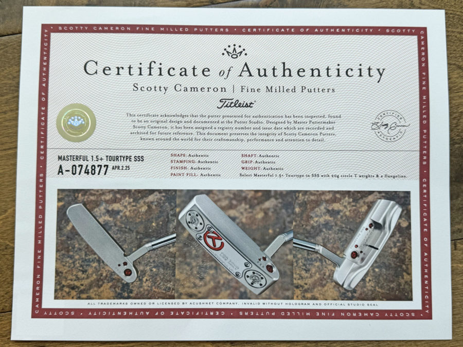 scotty cameron certificate of authenticity coa paperwork