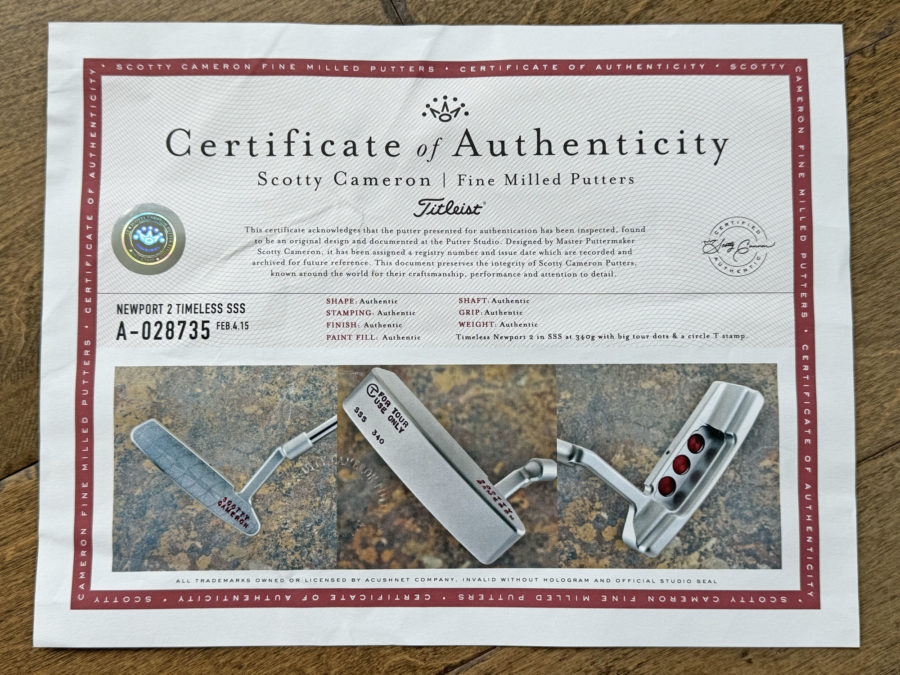 scotty cameron certificate of authenticity coa paperwork