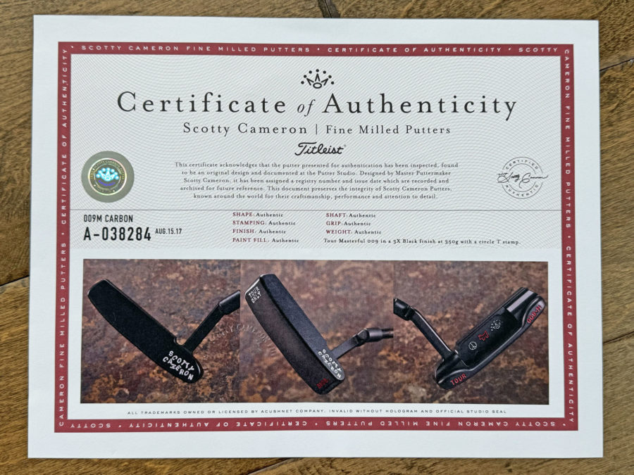 scotty cameron certificate of authenticity coa paperwork