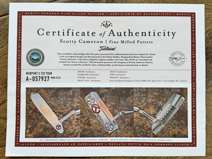 scotty cameron certificate of authenticity coa paperwork