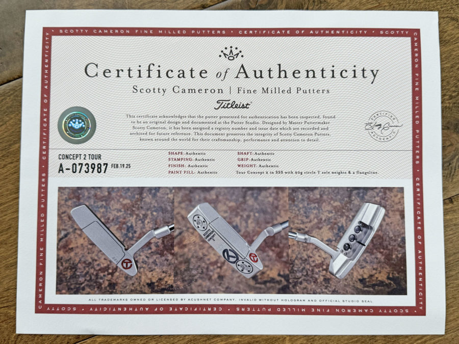 scotty cameron certificate of authenticity coa paperwork