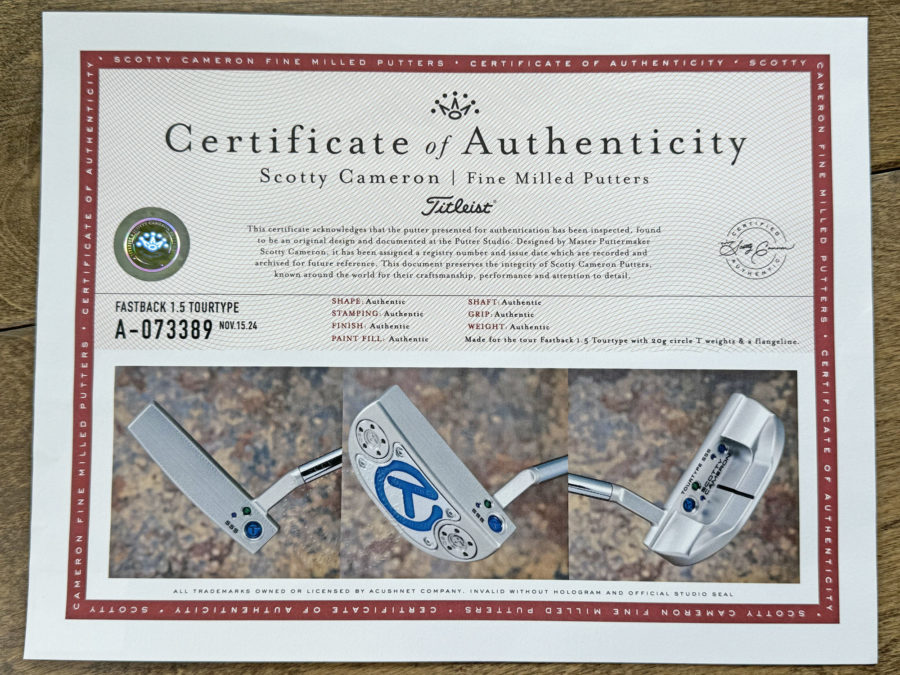 scotty cameron certificate of authenticity coa paperwork