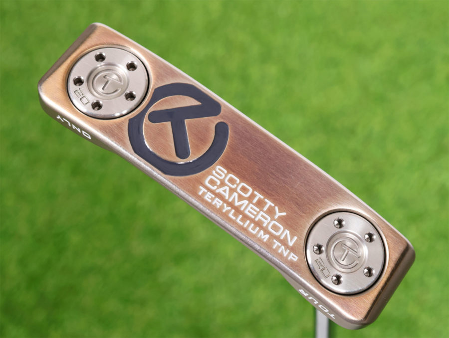 scotty cameron tour only chromatic bronze sss t22 newport teryllium circle t 360g putter with top line and black elastomer inlay and accents dot golf club