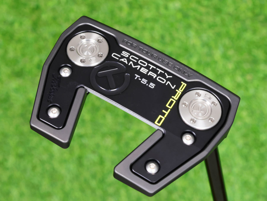 scotty cameron tour only two tone black and silver sss phantom x t5.5 circle t 360g putter with black shaft and welded flojet neck golf club