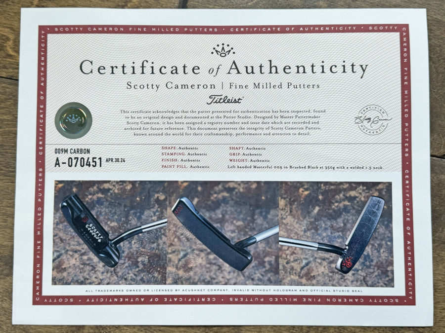 scotty cameron certificate of authenticity coa paperwork