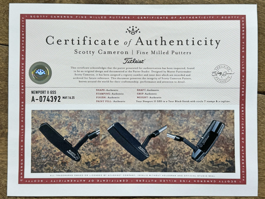 scotty cameron certificate of authenticity coa paperwork