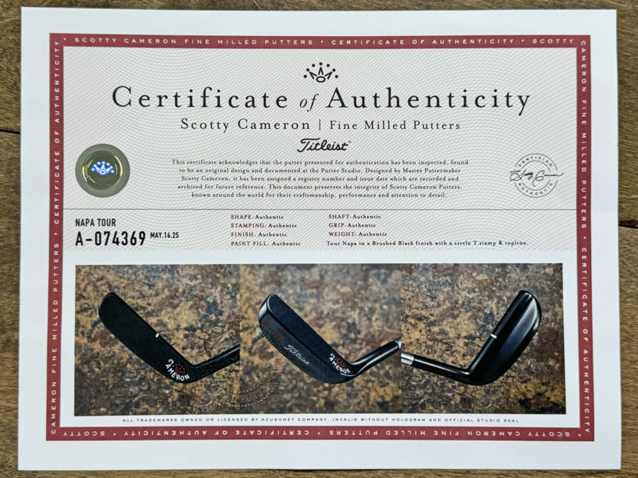 scotty cameron certificate of authenticity coa paperwork