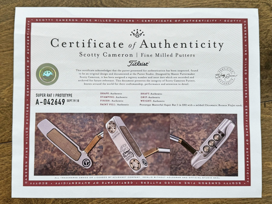 scotty cameron certificate of authenticity coa paperwork