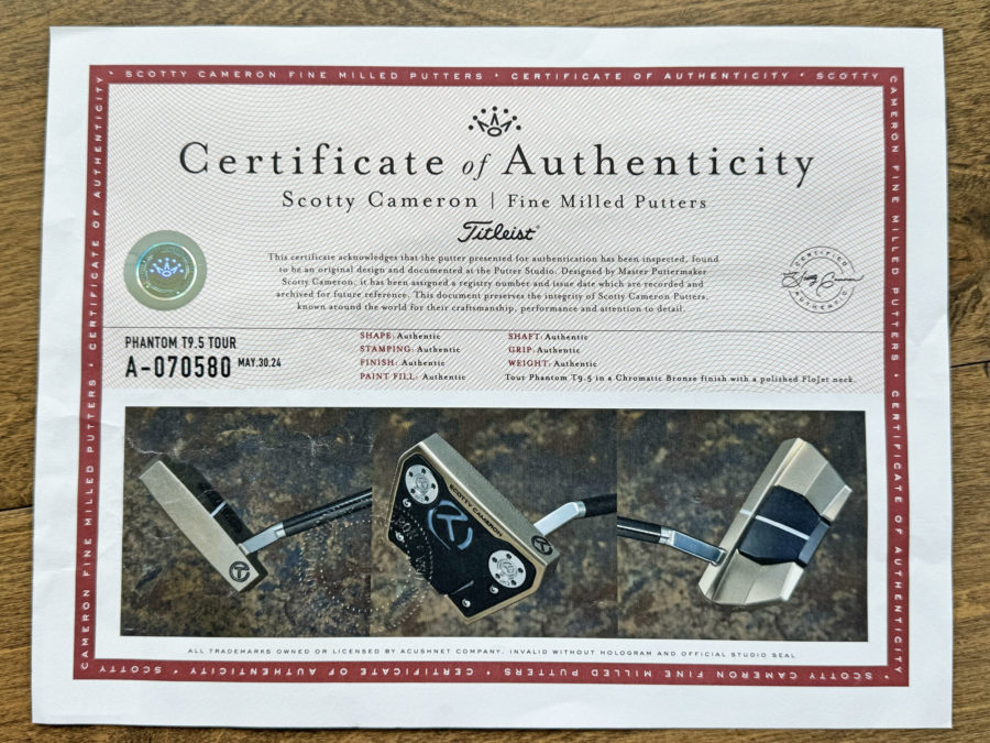 scotty cameron certificate of authenticity coa paperwork