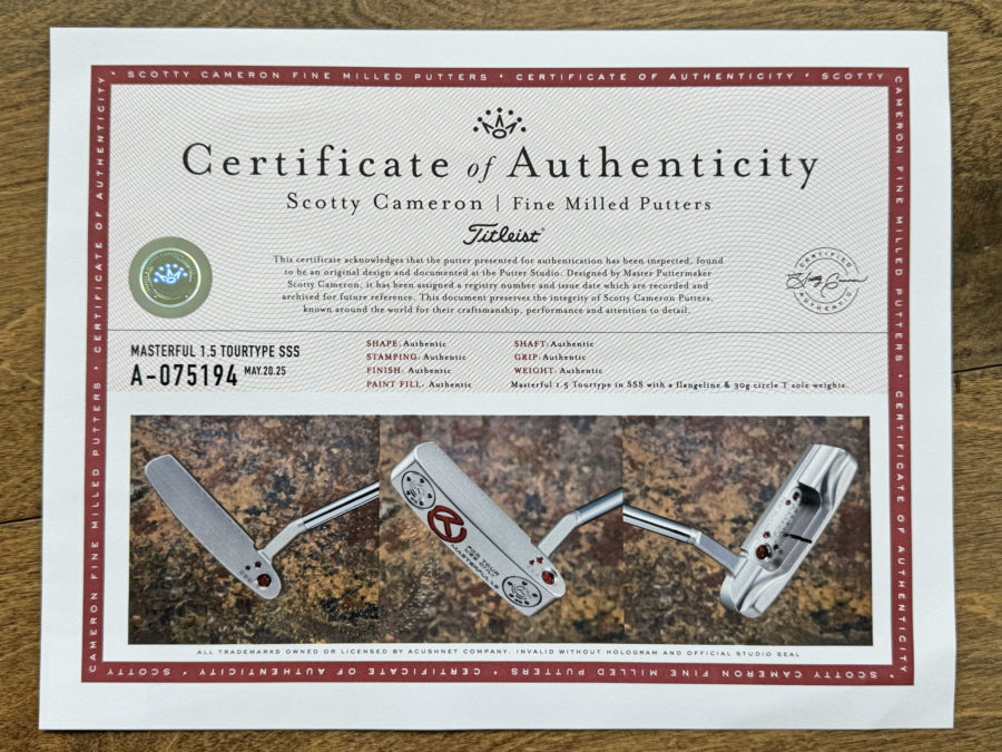 scotty cameron certificate of authenticity coa paperwork