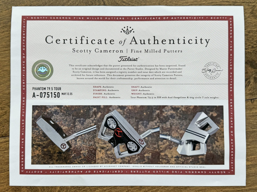 scotty cameron certificate of authenticity coa paperwork