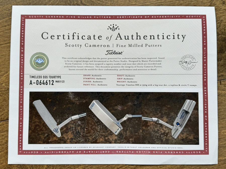 scotty cameron certificate of authenticity coa paperwork